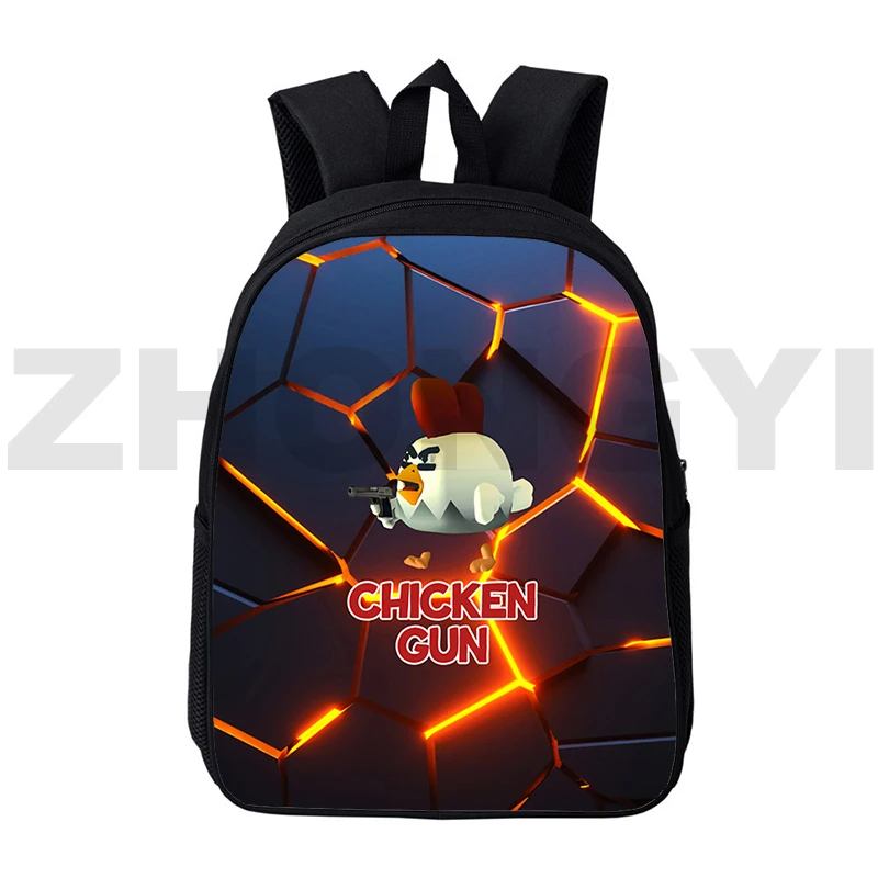 

Fashion Canvas Boys Game Chicken Gun 3D Backpack Primary Kids Bookbag 12/16 Inch Funny Anime Chicken Gun Schoolbags for Girls