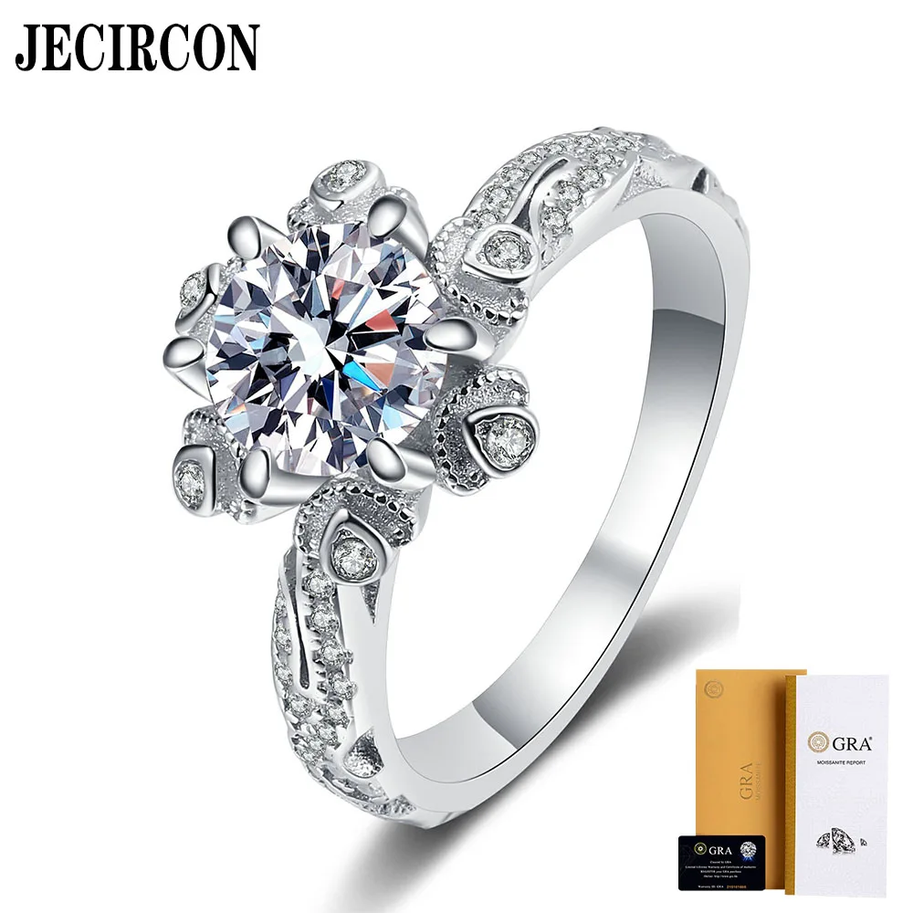 

JECIRCON S925 Sterling Silver Ring PT950 Platinum Plated 1ct Moissanite Korean Style Personalized Ring Fashion Versatile Jewelry