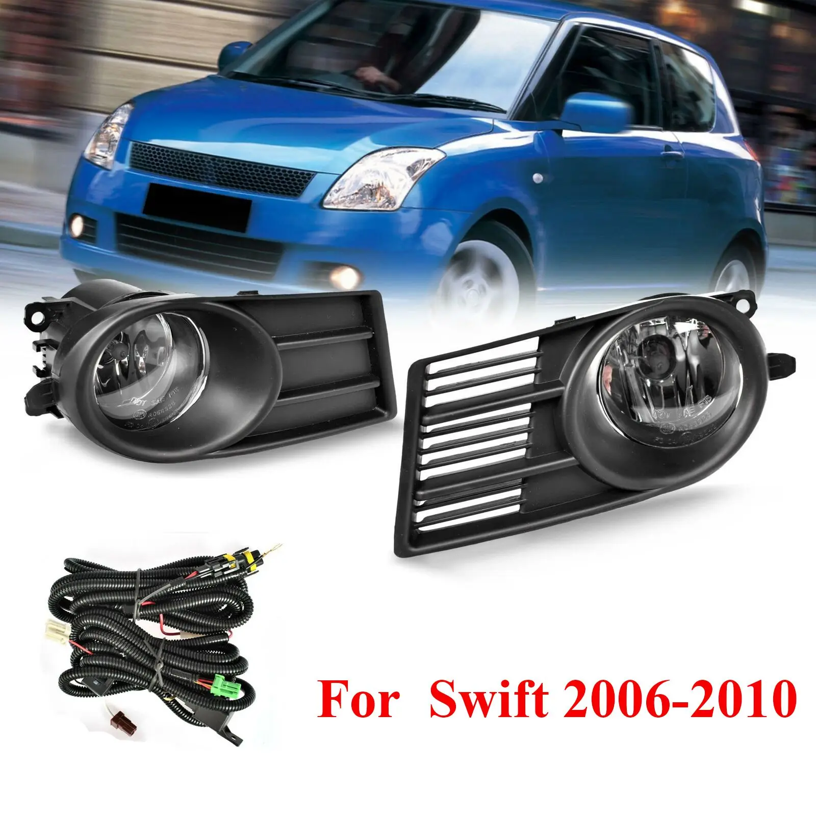 

VC-Innovative-Front Bumper Fog Lights Fog Lamp Cover With Bulb H11 Switch Wire Bezel For Suzuki Swift 2006 2007 2008 2009 2010