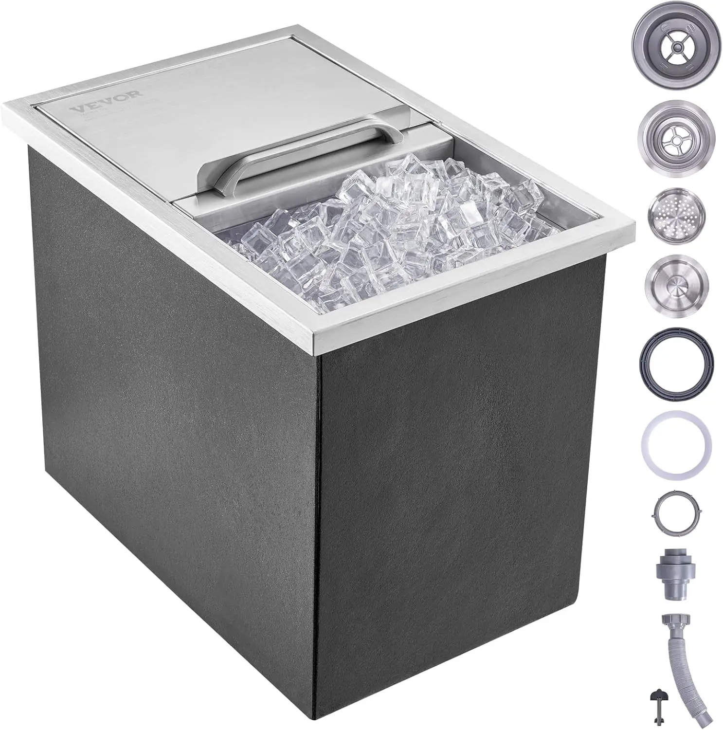 Outdoor Kitchen Ice Bar: Stainless Steel Ice Cooler with Sliding Cover, Drain Pipe, Ideal for Wine and Beer Chilling