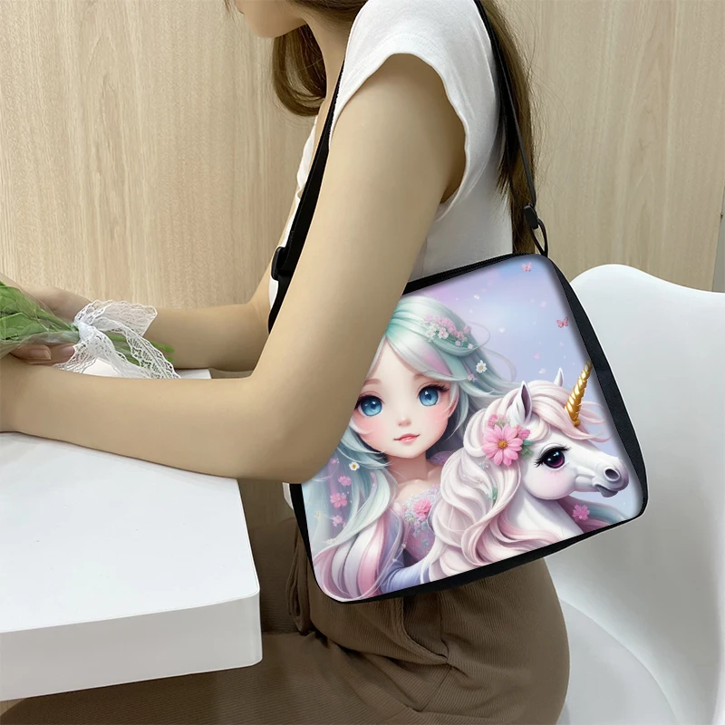 Cute Unicorn Mermaid Print Shoulder Bag Women Handbags for Travel Portable Crossbody Bags Phone Holder Student BookBags Gift