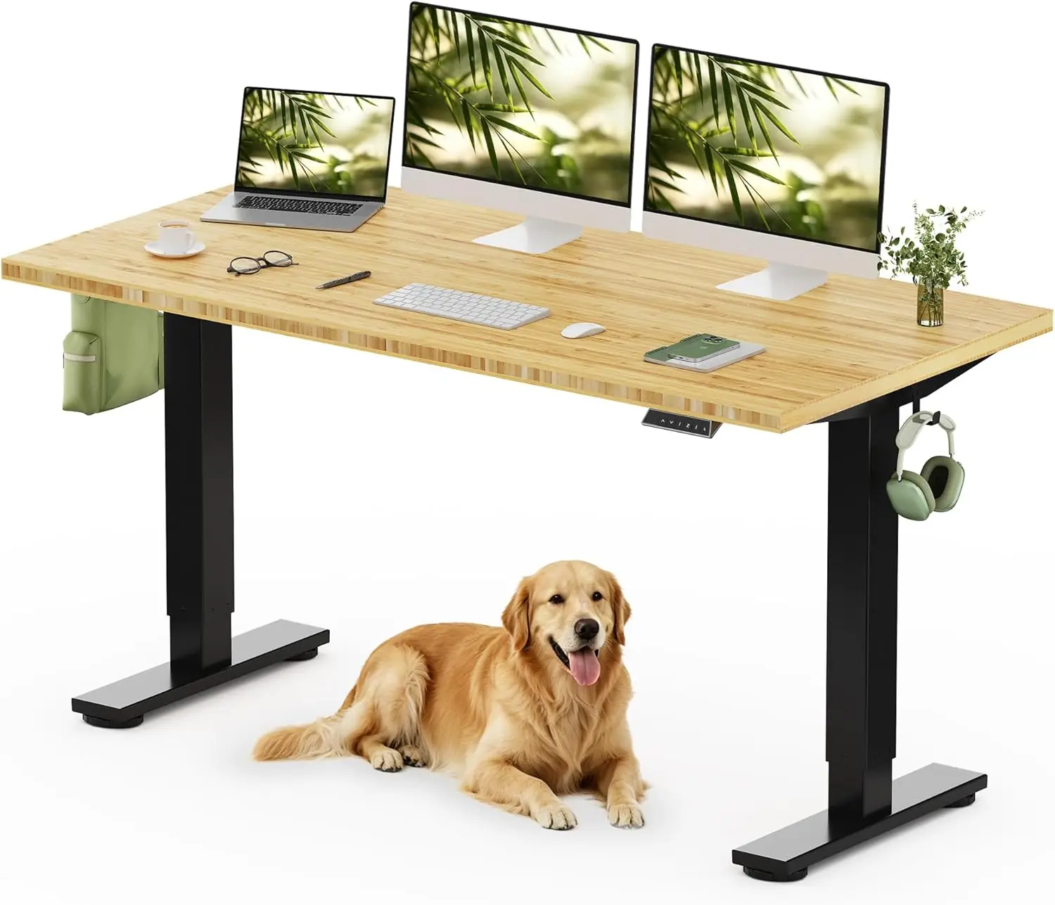 

Solid Wood Standing Desk, One-Piece Real Wood Desktop, Electric Height Adjustable Desk for Home Office, 176 LBS Capacity (60"x3