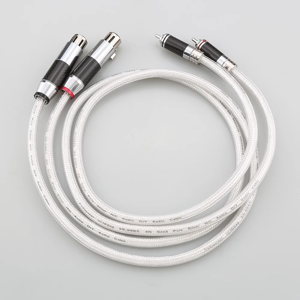 IC102AG 99.998% Pure Silver Carbon Fiber RCA To XLR Cable HiFi Audio Interconnect Solid PSS Pure Silver Core Silver-Plated Plug