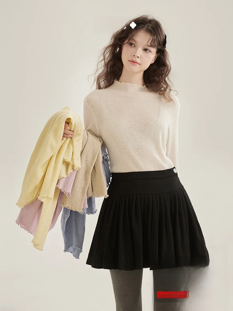 

Легкий теплый шерстяной трикотаж Callmelater с высоким воротником и деревянной каймой, японский женский длинный свитер свека