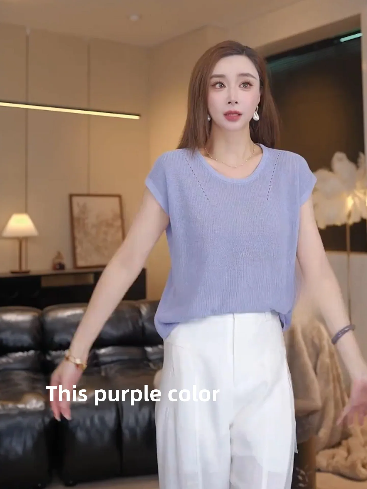 Casual round Ne ort Sve Knitted Top Women's Pure Color Design Summer Leisure Faionable Straight Cut Basic Sle