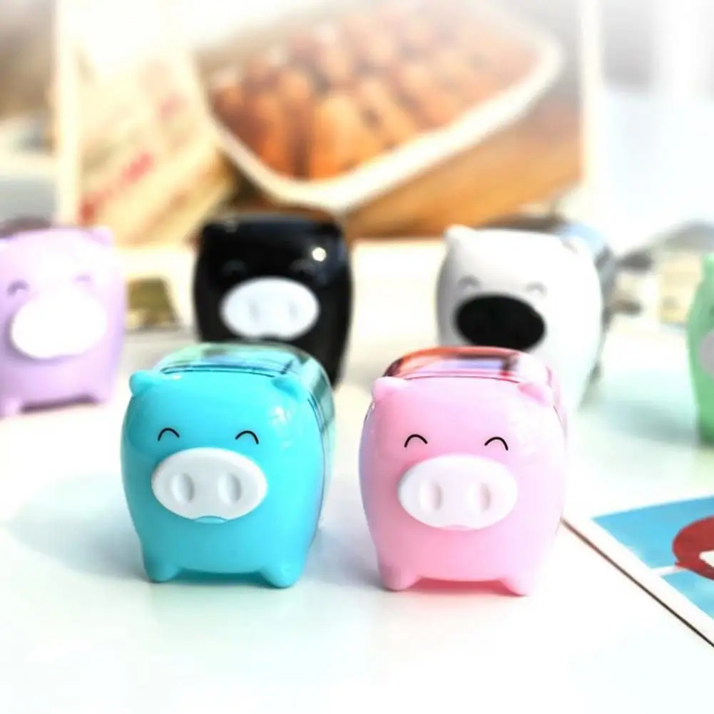 Manual Pencil Sharpener Pig Shaped Plastic Waste Storage Convenient Pencil Curler for Desktop