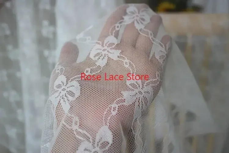 Nero bianco Jaquard Bowknots Tessuto di pizzo elastico Farfalla Maglia tulle per abito da sposa Abito da festa Abito da ragazza Abito da ballo 1 metro
