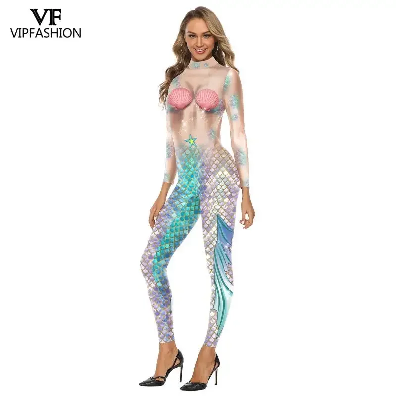 VIP Mode Meerjungfrau Kostüme Frauen Skala gedruckt Cosplay Overalls Karneval Party Bodysuit weibliche Leistung Tanz Zentai Anzug