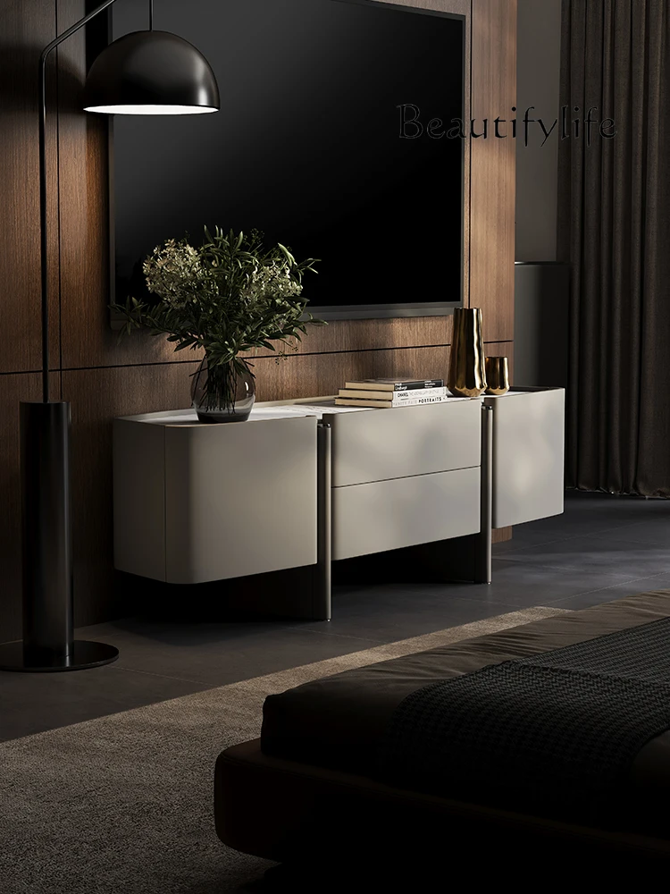 Italian minimalist TV cabinet modern light luxury high-end bed tail against the wall marble storage cabinet