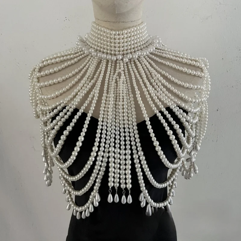 

Body Jewelry Women Sexy Bikini Chest chain simulated pearl Handmade Bra chain bride shawl Body Chain Night Club birthday party
