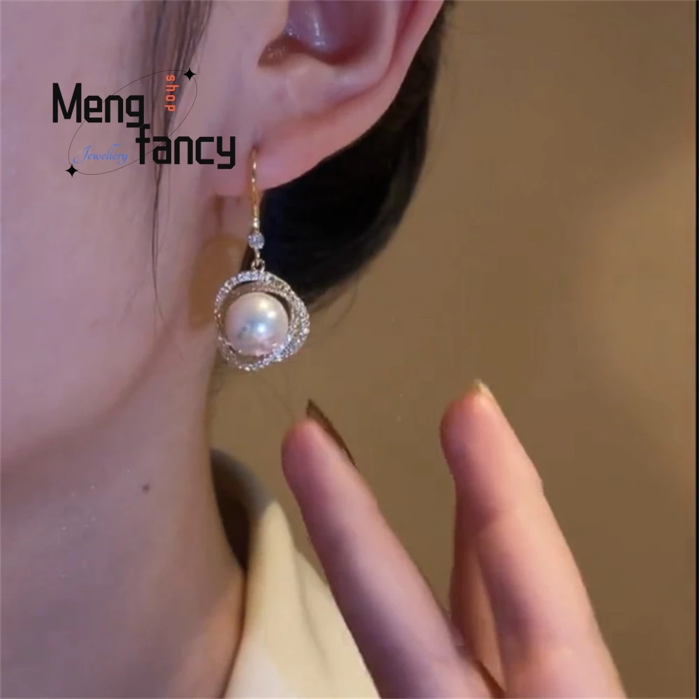 Micro-conjunto de ganchos de orelha de pérola espiral de zircônia, brincos retrô da moda feminina, brincos de pérola elegantes e famosos na internet