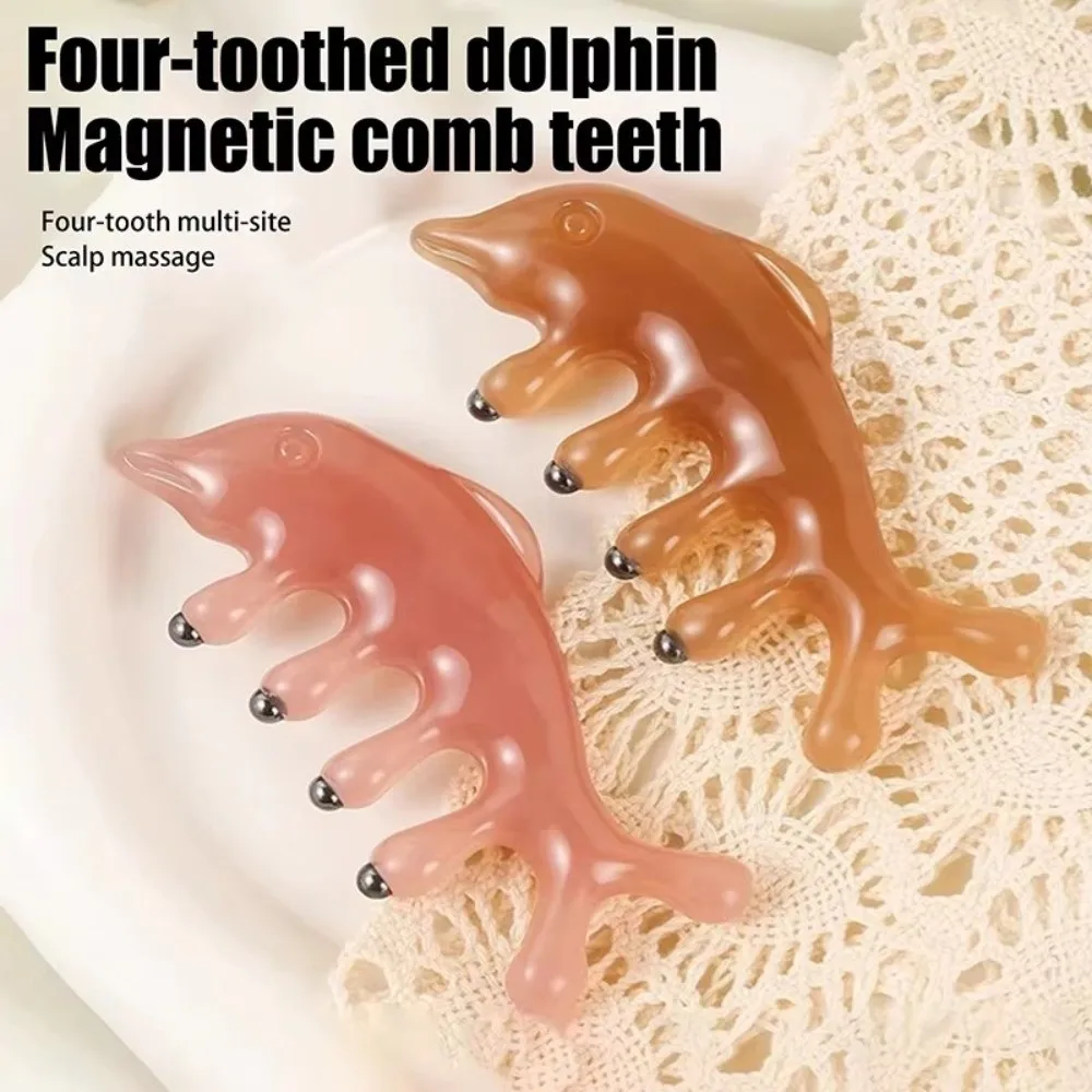 مشط تدليك ميريديان على شكل دولفين، مشط تدليك الرأس ذو أسنان واسعة ومضاد للكهرباء الساكنة، متعدد الوظائف يساعد على الدورة الدموية #3