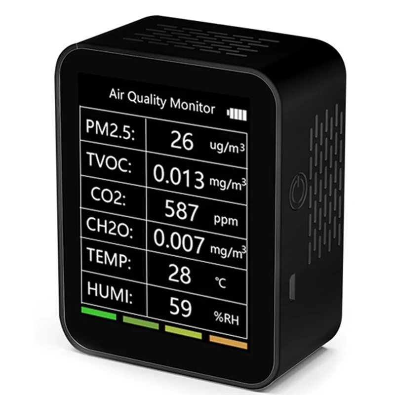 A003 6 en 1 Detector de calidad del aire PM2.5 TVOC CO2 CH2O Monitor de temperatura y humedad multidetector inteligente