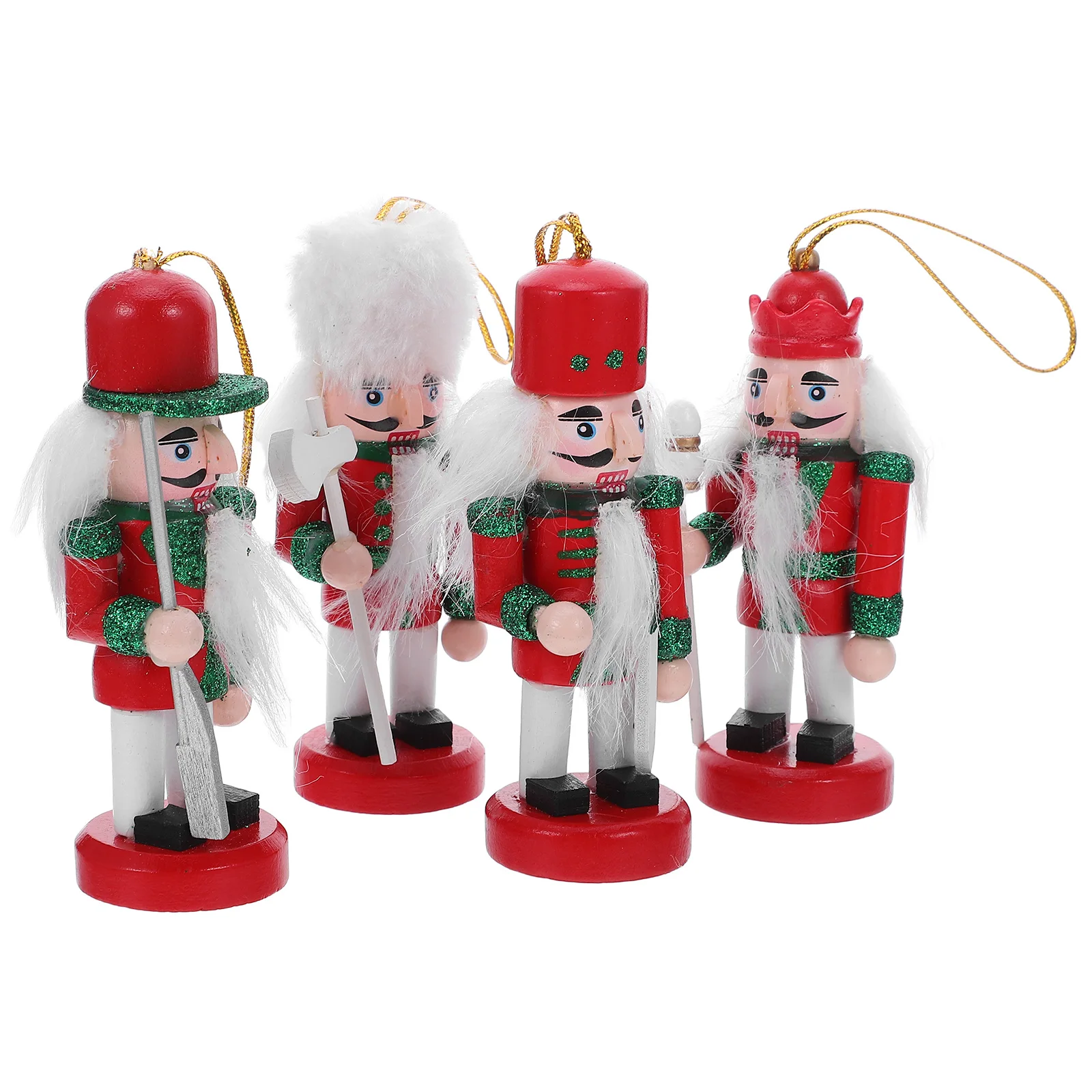 

4Pcs Christmas Nutcracker Hanging Ornaments Wooden Soldiers Small Pendant Xmas Tree Tabletop Holiday Decoration Wood Nutcracker
