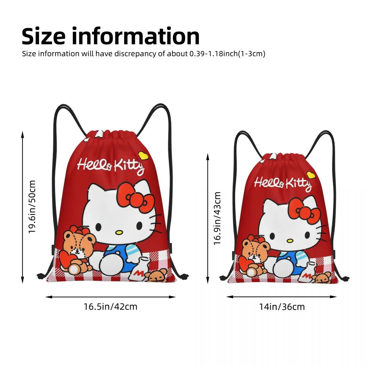 Cartoon Cute Hello Kitty Drawstring Backpack Sports Gym Bag HelloKitty String Sackpack for Exercise