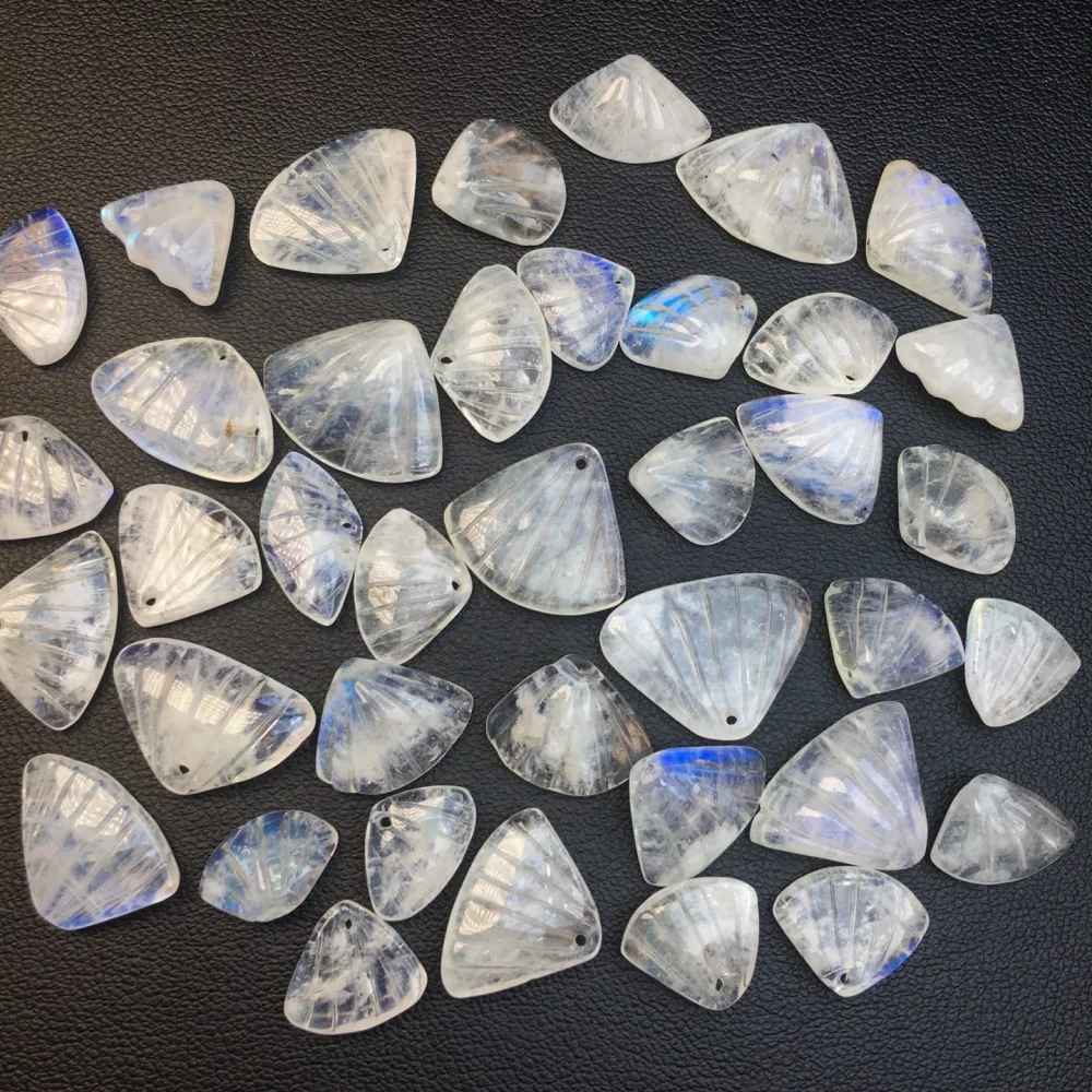 10PCS 7-15mm Natural Blue Moonstone Shell Beads Polished Crystal Reiki Healing Jewelry Making Cute Rock Pendant Gift