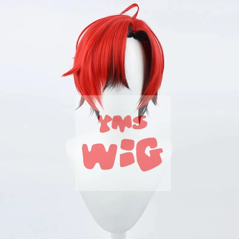 Holostars English TEMPUS YouTuber Machina X Flayon Cosplay Wig Short Black Red Hair Virtual Idol Role Play Vtuber Headwear