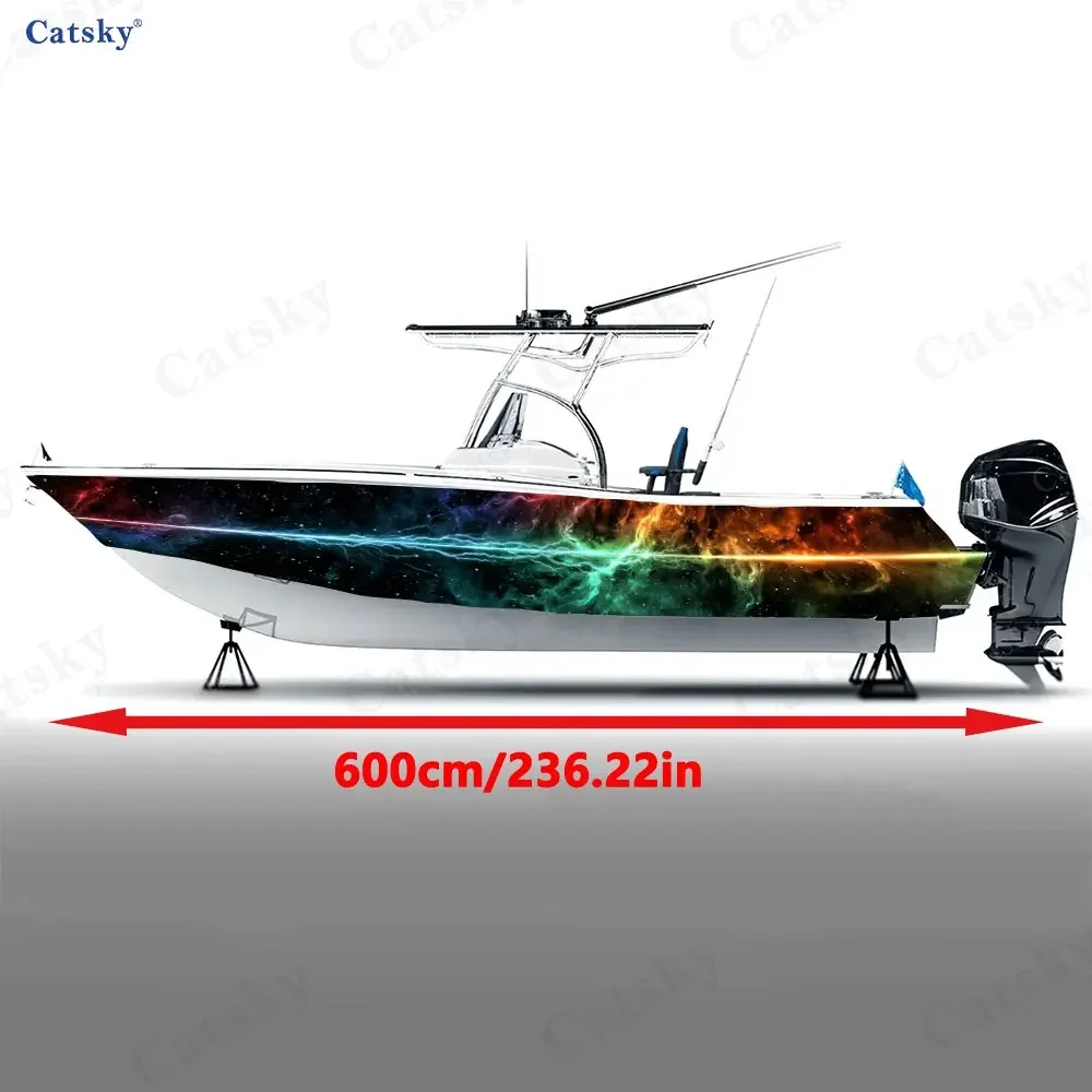 2Pcs Star Trail Rainbow Glow Boat Stickers, PVC Waterproof Vinyl Wrap Decals for Fishing Boats, Durable and Stylish Design