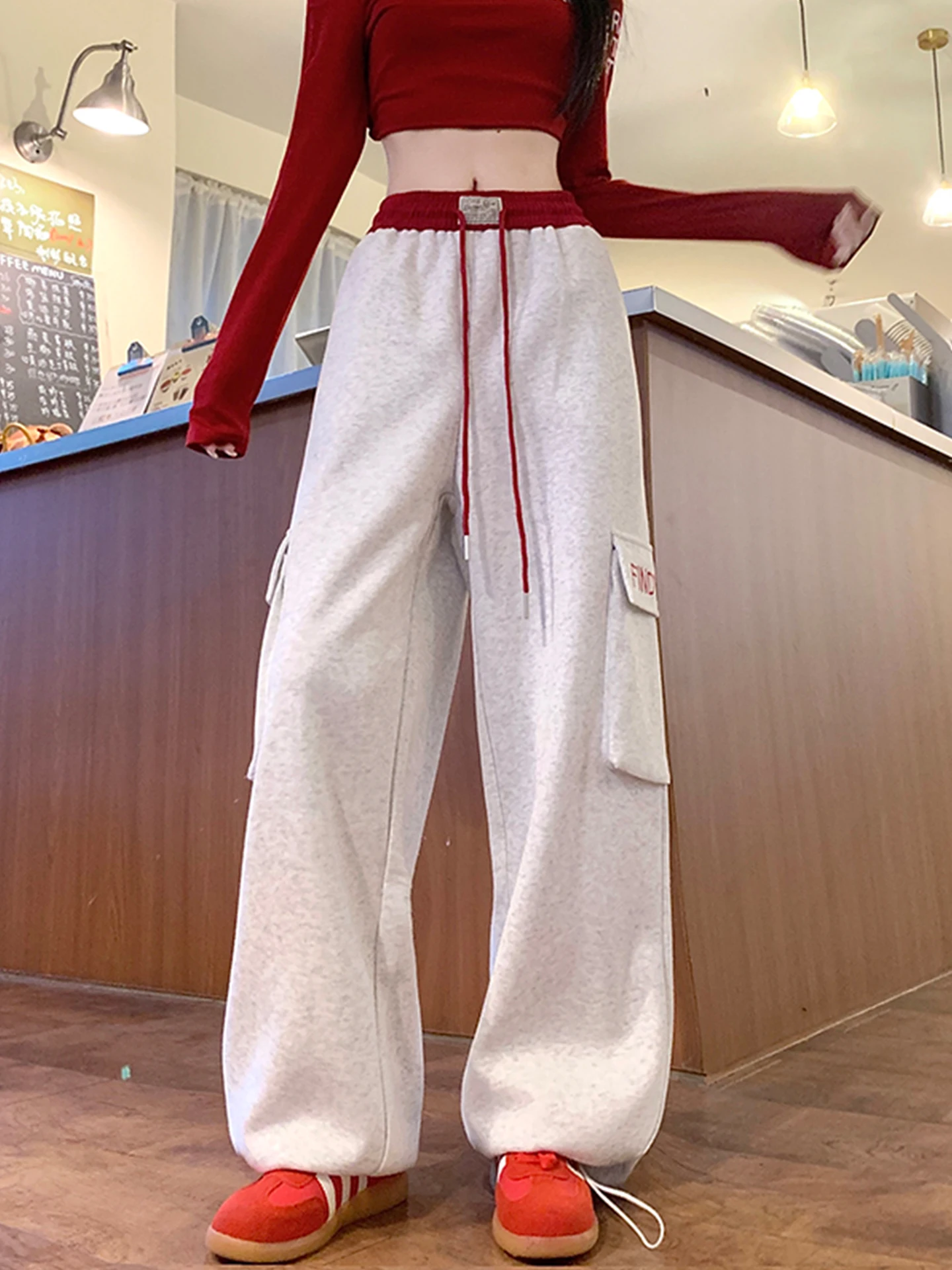 Ey American Spor-pantalones informales de pierna recta para mujer, pantalón de Jazz de talla grande, versátil, adelgazante, para primavera y otoño