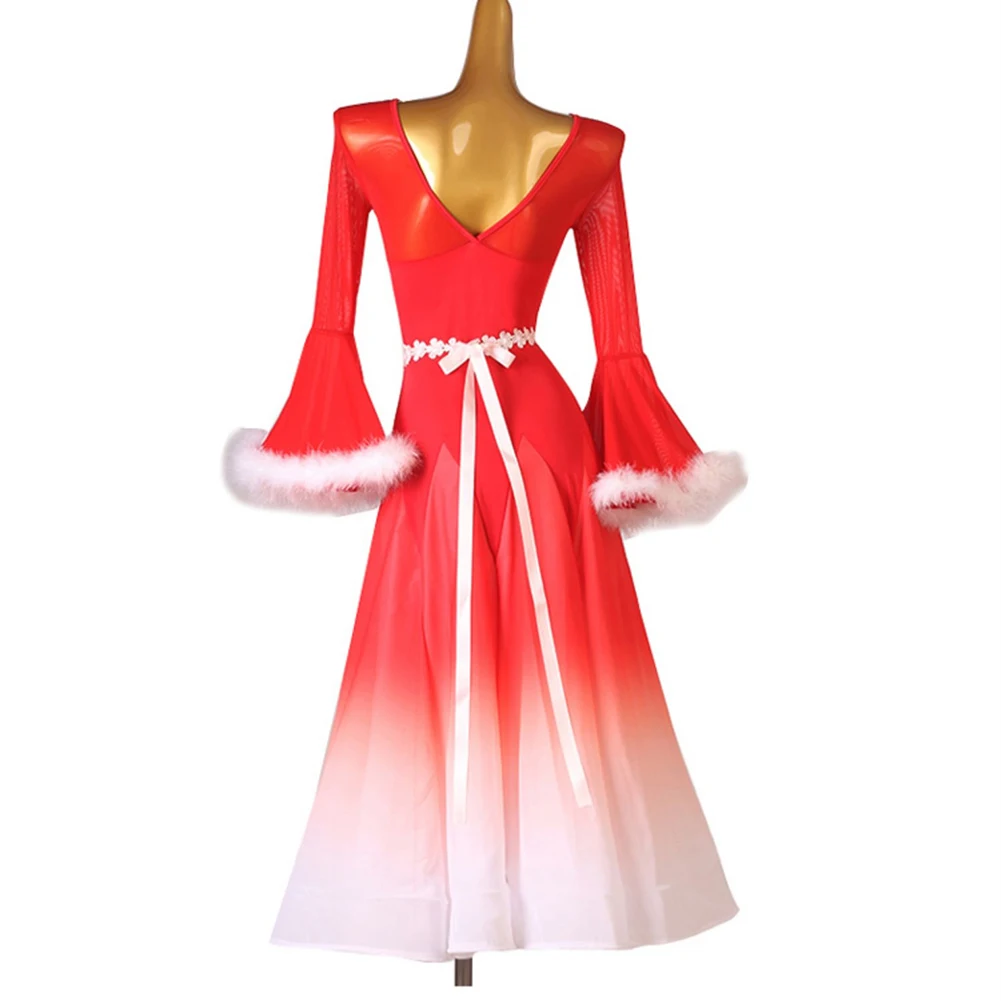 جديد الفالس حفلة قاعة الرقص الأحمر المنافسة جولة الرقبة التدرج ممارسة الرقص البدلة أداء ريشة المرحلة زي #1