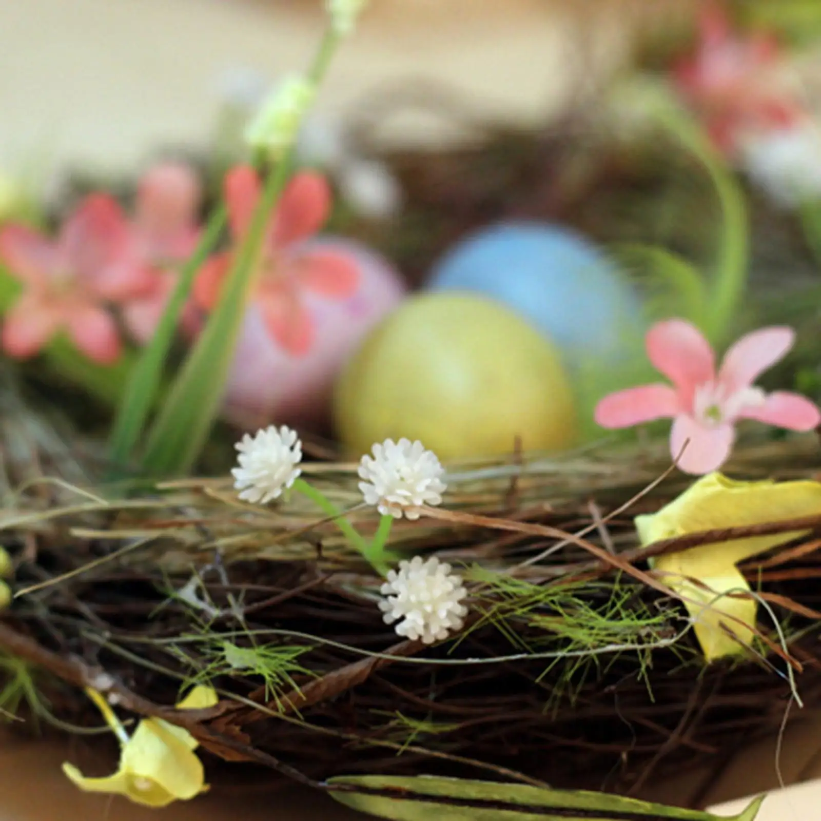 Easter Woven Bird Nest Decor Easter Gift Small Desktop Ornament with Colorful Easter Eggs for Outdoor Yard Bedroom Balcony Patio