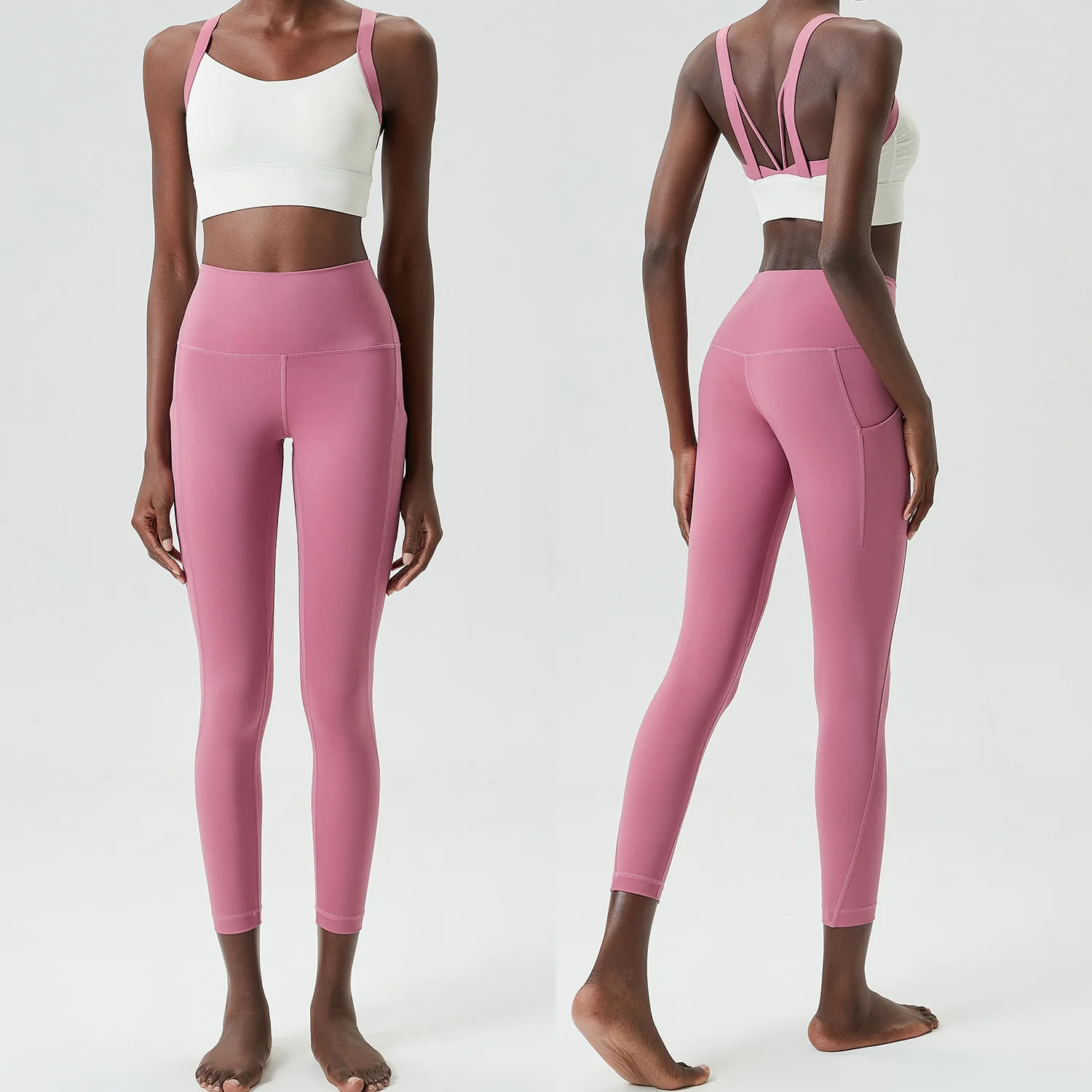 Conjunto de Yoga de Fitness de dos piezas para mujer, traje de gimnasio de bolsillo de alto impacto, transpirable, secado rápido, ropa deportiva