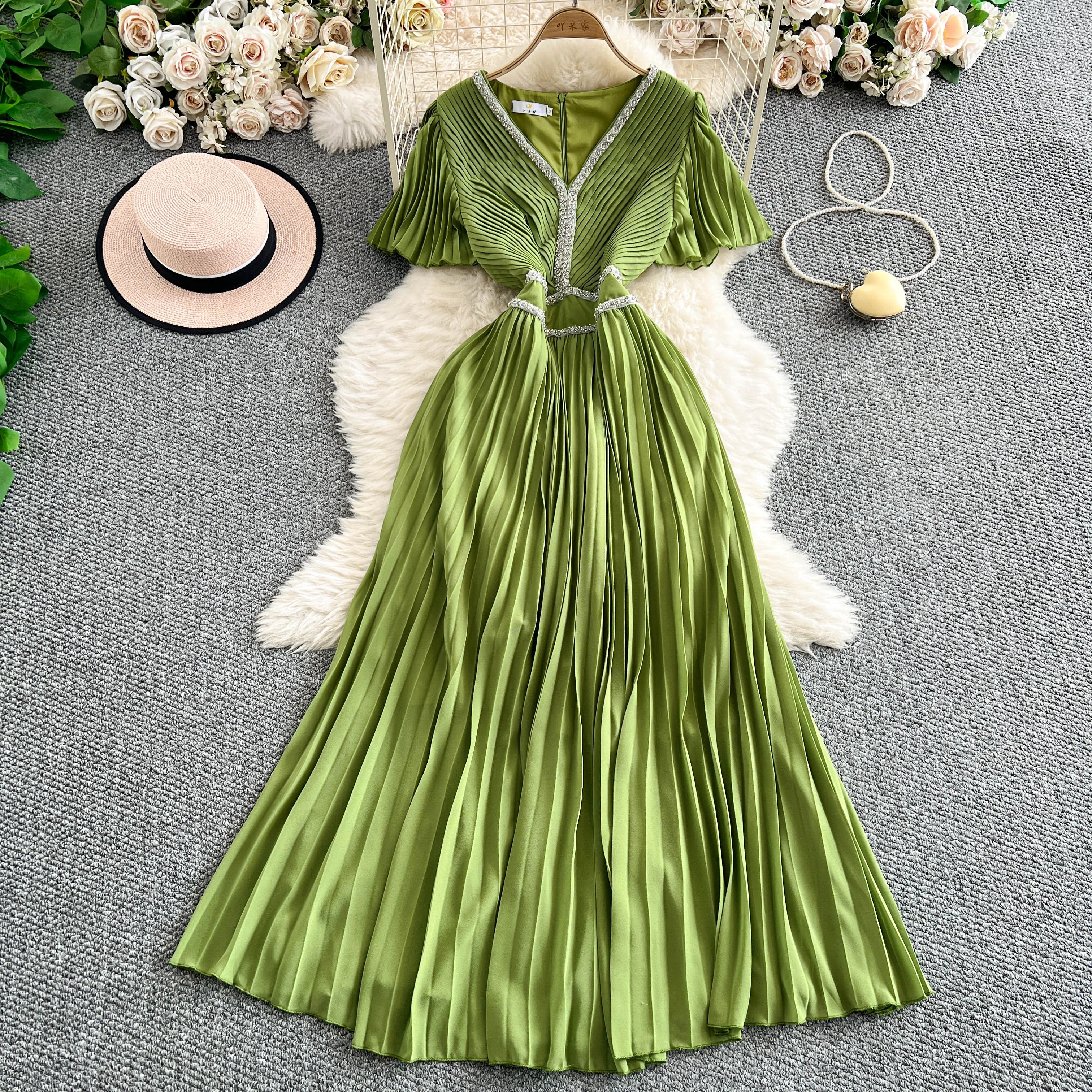 

Chic Sexy Vintage V-Neck rhinestone Elegant French Fashion fairycore Casual Summer Women ceremony dresses