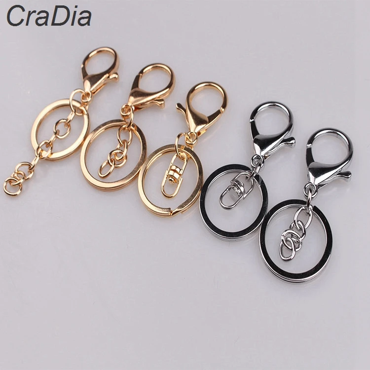 100pcs Lobster Clasp Keychain 30mm Round Hook Keyring Golden Silver-Plate Key Chains for Jewelry Making Charms