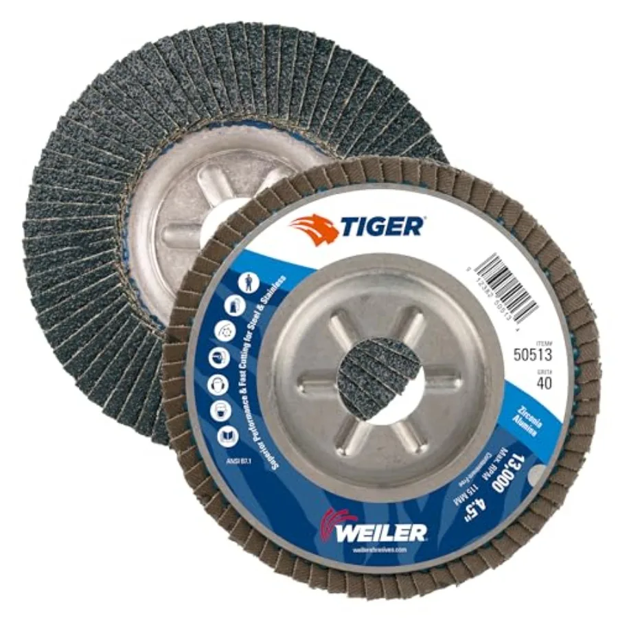 

50513 Tiger Abrasive Flap Disc Type 29 Round Hole Aluminum Backing Zirconia Alumina 4-1/2" Dia. 40 Grit Pack of 10