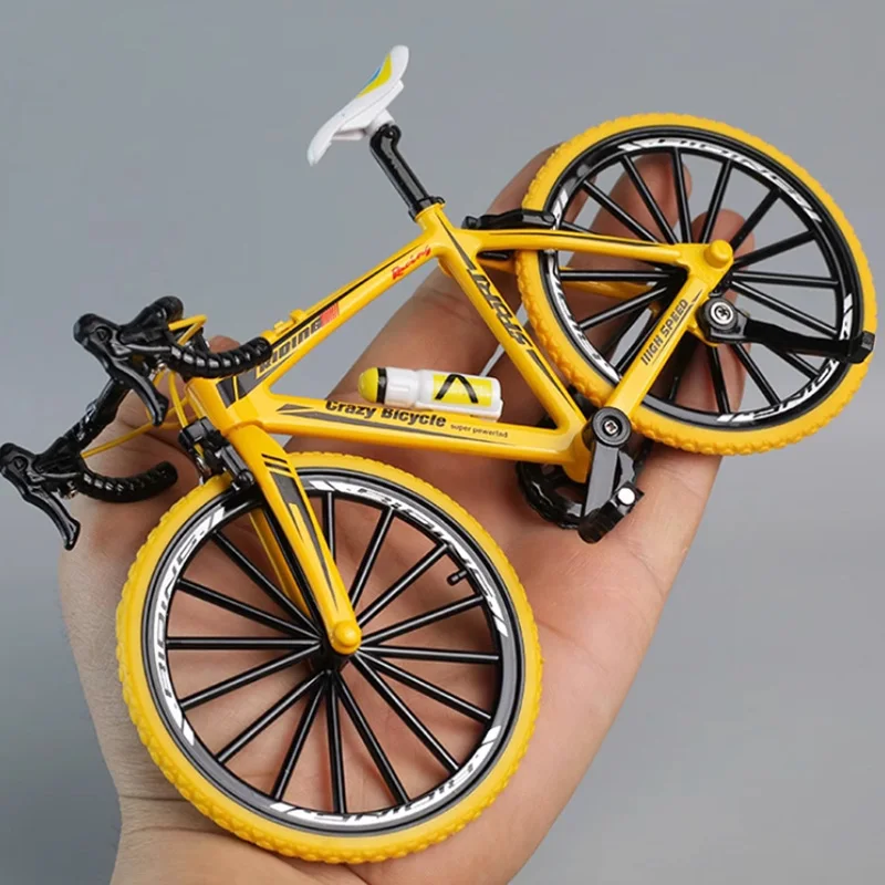 Bicicleta de aleación, modelo fundido a presión, mango curvo, colección de simulación de deslizamiento lateral de carretera, bicicleta de montaña de Metal, juguete de carreras para niño