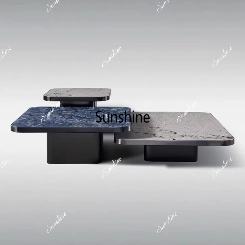 

Italian light luxury combination rock slab coffee table small apartment living room modern home combination set rectangular