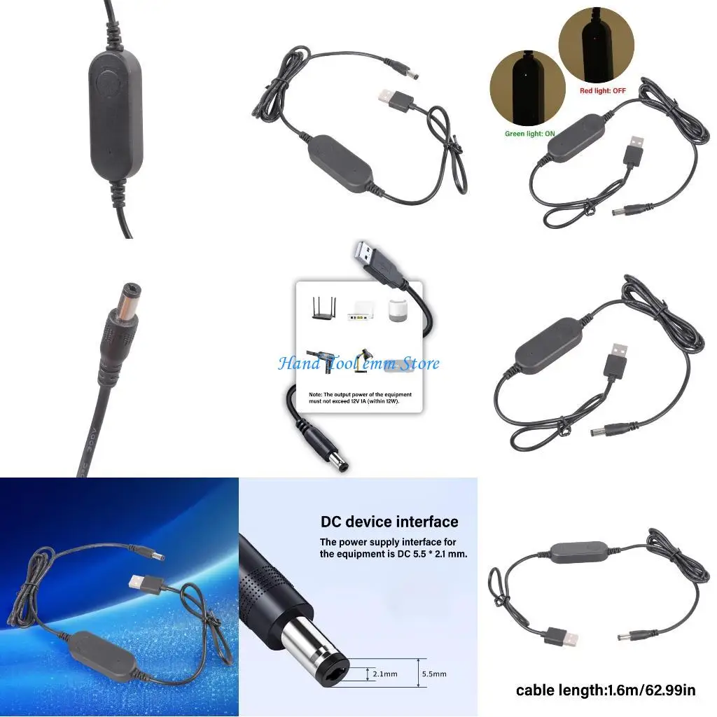 

H37F DC5521 Conversion Cord 5V Input to 12V Output for Home Office and Travel Use