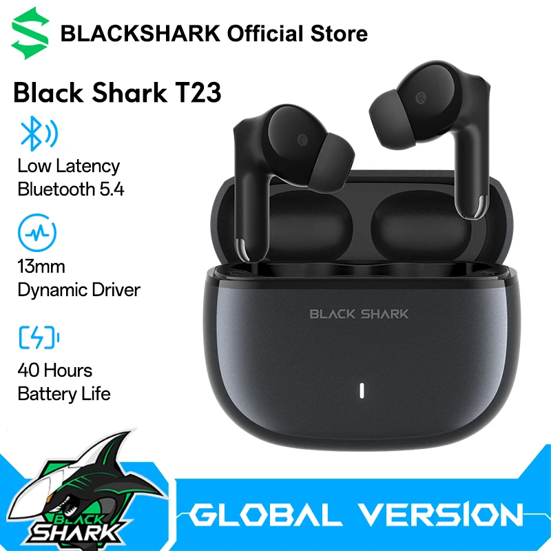Fones de ouvido Bluetooth Blackshark T23 com 40 horas de duração da bateria, Bluetooth 5.4, ajuste de volume e redução de ruído ENC.