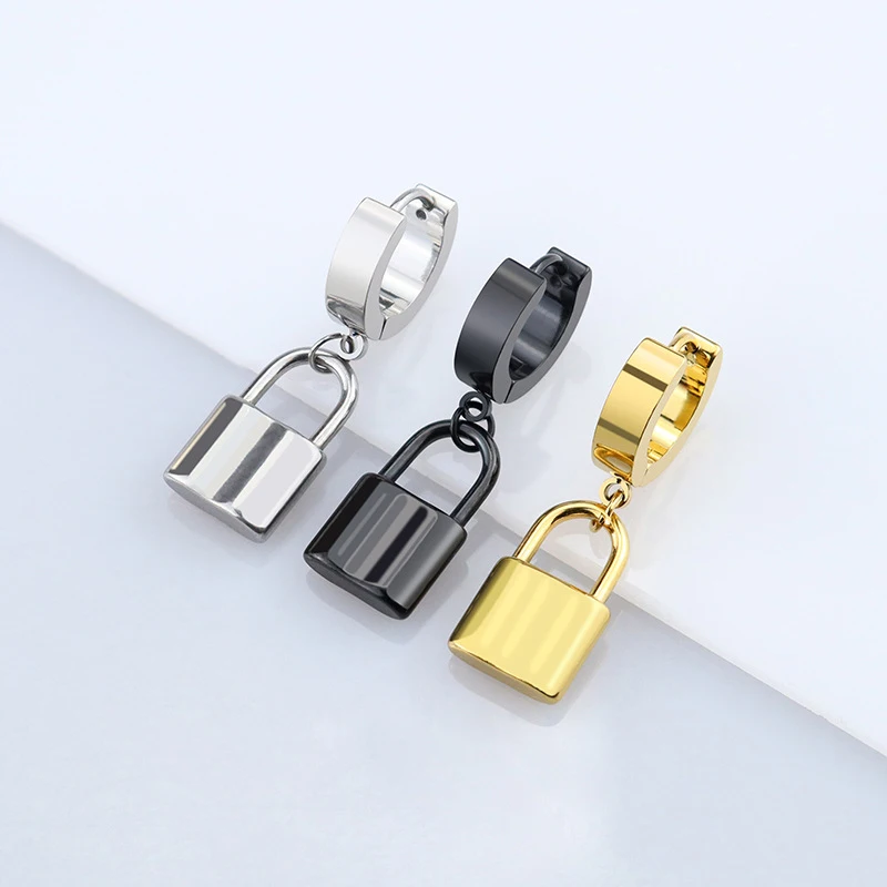 1 pair Fashion Simple Padlock Pendant Stainless steel lock Shaped Stud Earrings For Women Punk Hip Hop Style Ear Jewelry Gifts