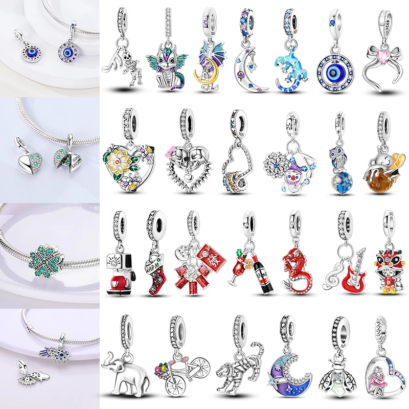 

925 Sterling Silver Christmas Series Santa Lucky Cat God Wealth Lion Dance Halloween Luminous Charm Fit Original Women Jewelry