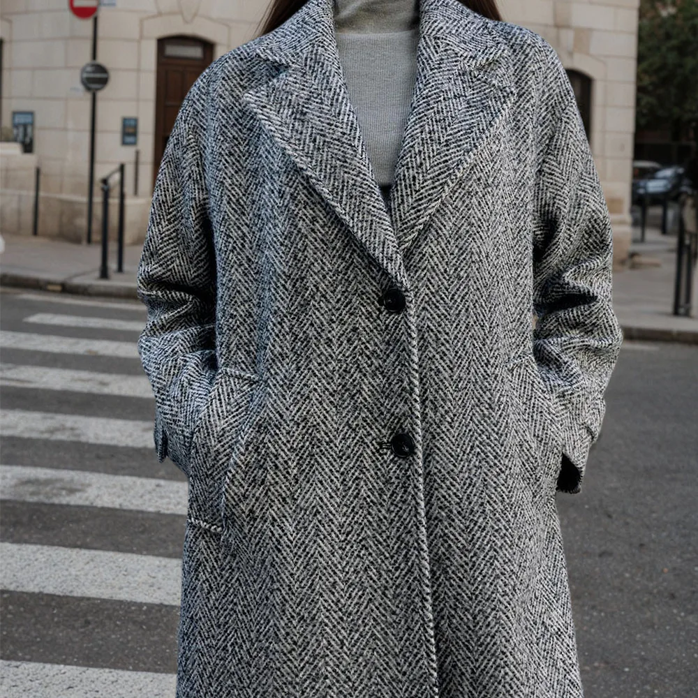 European and American style autumn and winter new women's fashionable herringbone diagonal coat jacket