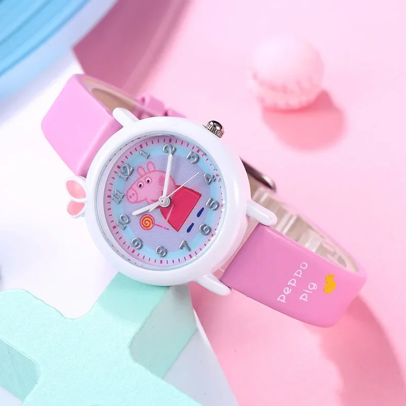 Reloj de actividad de Peppa Pig para niños, 1 piezas, reloj de cuarzo impermeable, muñeca de juguete para niñas y niños, reloj de Anime lindo,