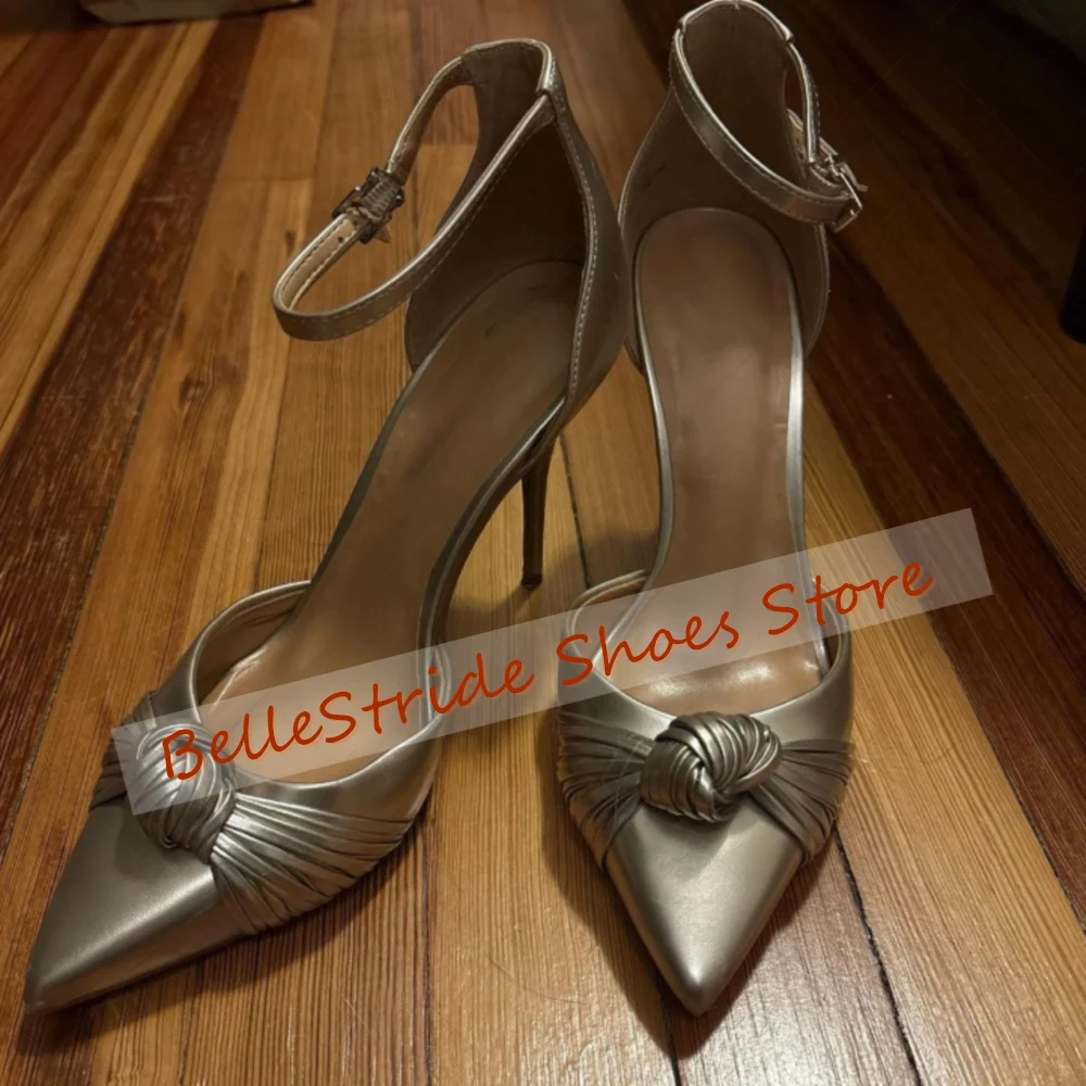 

Gold Pointed Toe Cross Knot Sandals Ankle Buckle for Women Thin High Heels Fashionable Dinner Party 2025 Zapatos Para Mujeres