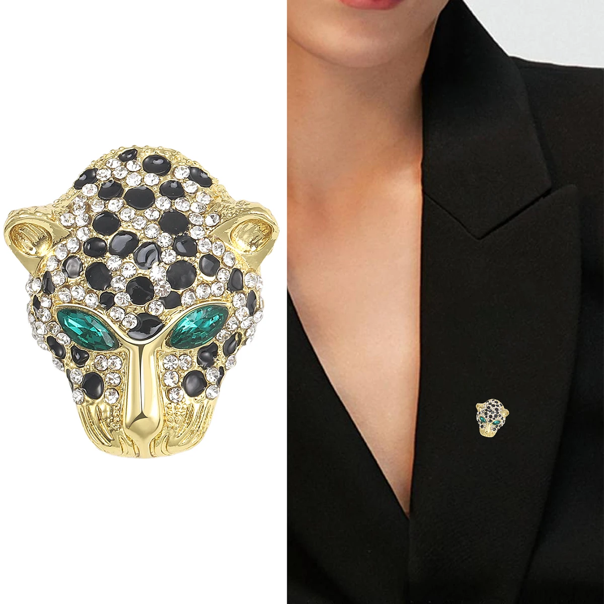 Rhinestone Tiger Head Brooches for Women Unisex Pearl Bear Pins Wolf Lapel Pins Banquet Party Backpack Gifts Jewelry Accessories image 5