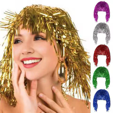 Cosplay Disco Wig Foil Tinsel Shiny Party Hat Adults Metallic Cosplay Supplies Funny Atmosphere Festive Decoration