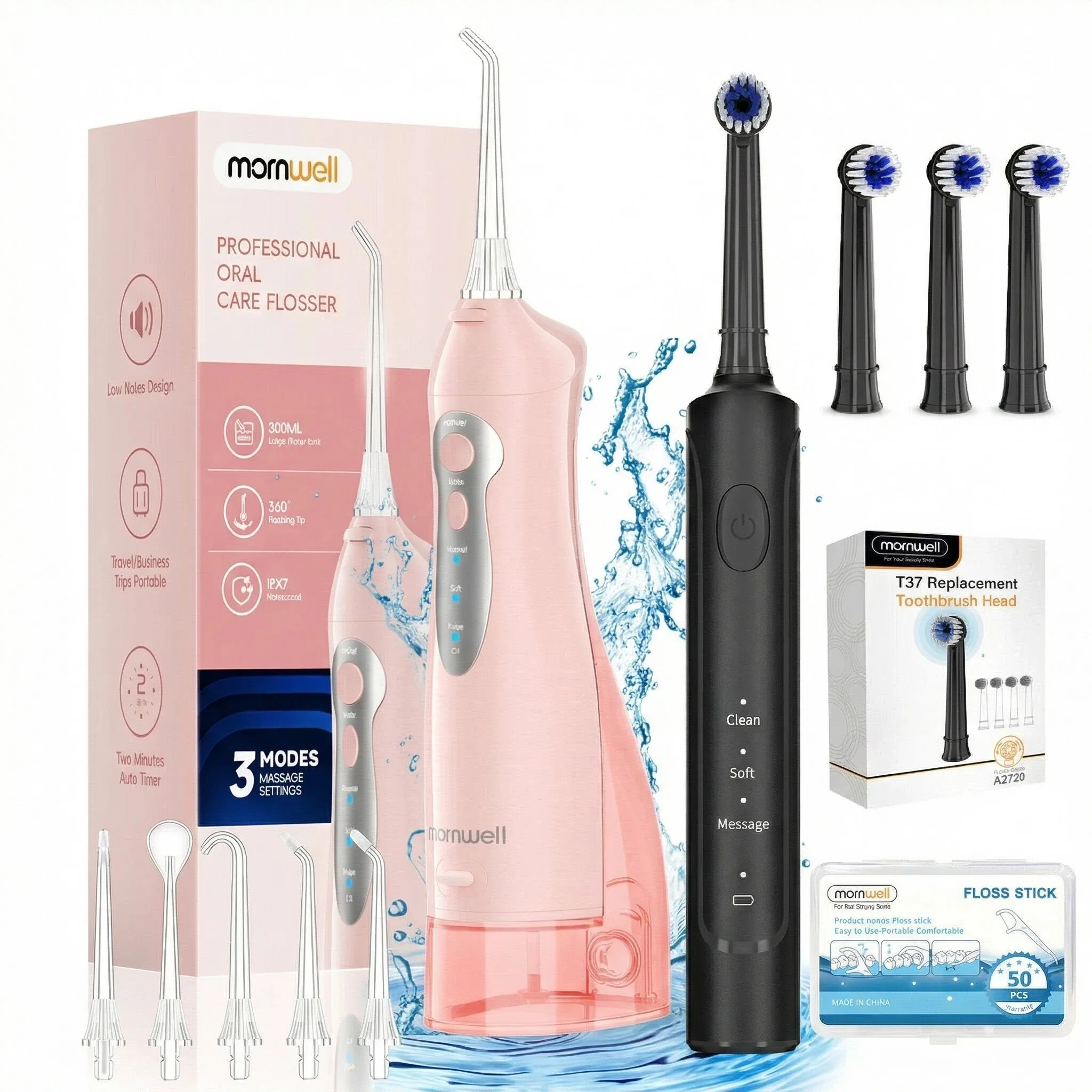 

Water Flosser and Electric Toothbrush Combo,2-1 Oral Clean Kit, 3-Speed Sonic Electric Toothbrush&3-Speed Portable Water Flosser