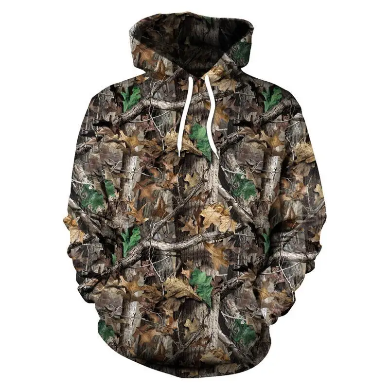 Sudadera con capucha para hombre y mujer, chaqueta con estampado 3D de camuflaje de hoja de arce para primavera y otoño, ropa de caza para acampar y