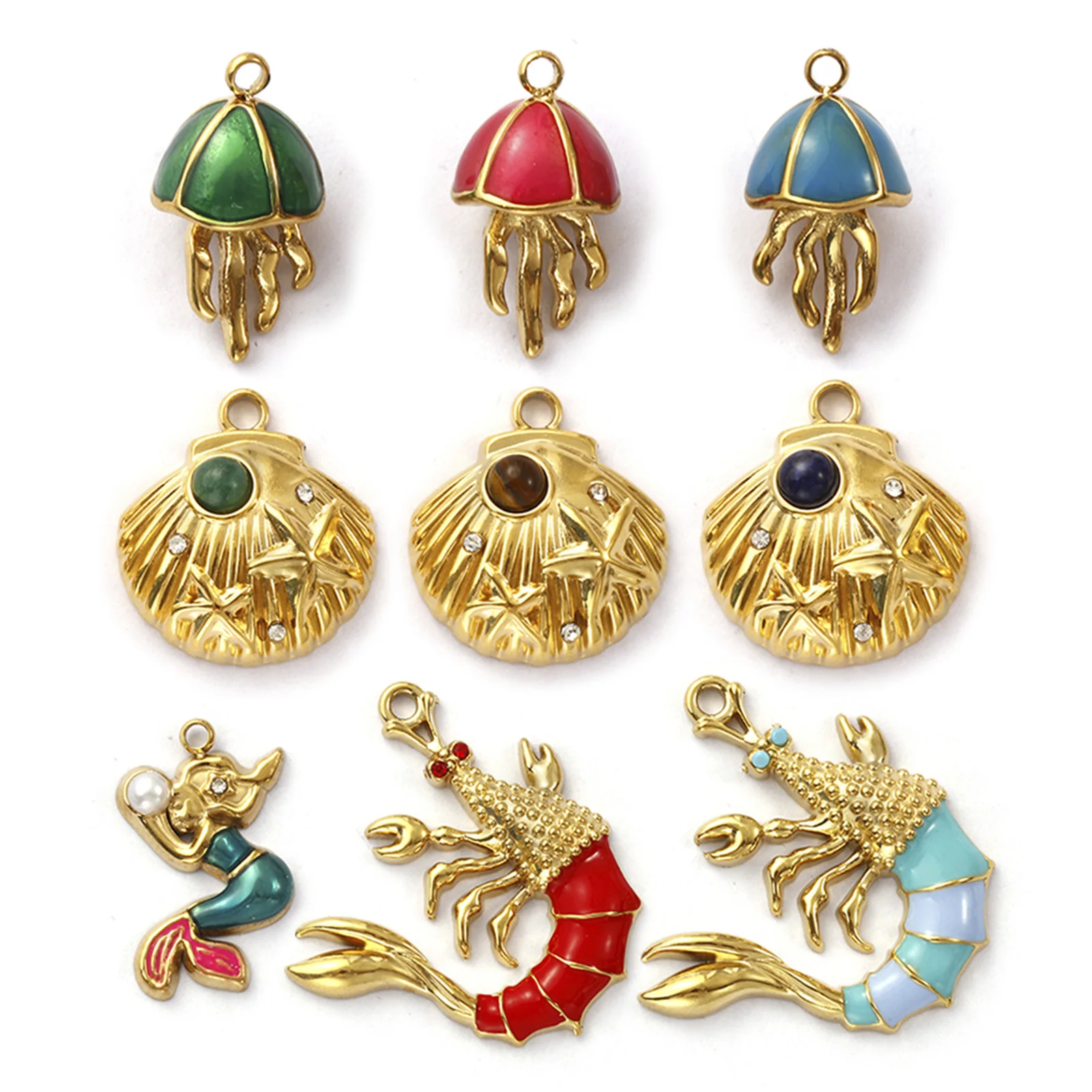 1 Piece 304 Stainless Steel Charms 18K Gold Plated Starfish Shell Jellyfish Mermaid Pendant For DIY Necklace Jewelry Making