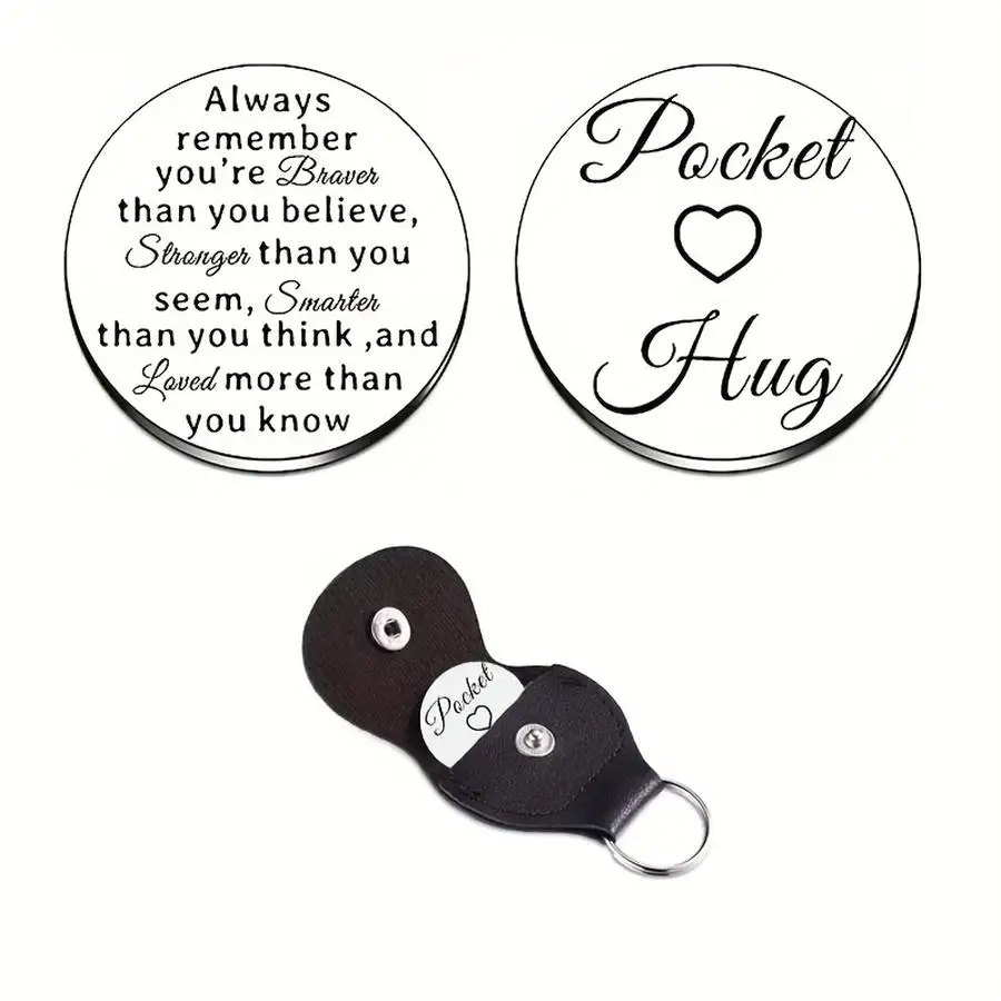 1/5/10/20/50/100pcs Stainless Steel Pocket Keychain - Double-Sided Inspirational Coin, Engraved Message: 