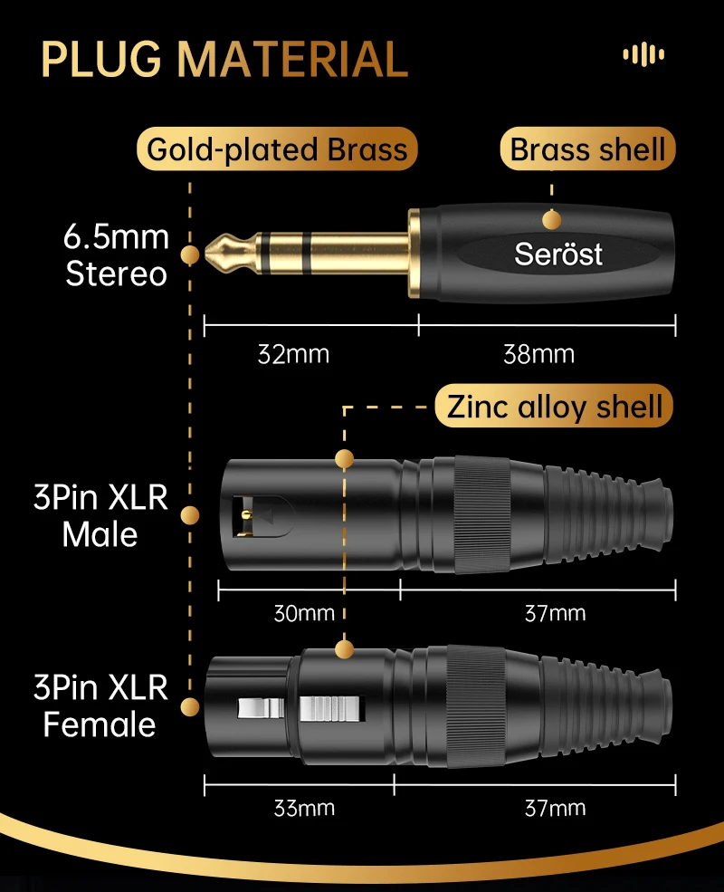 Serost StarPro HiFi 6,5mm Stereo zu XLR Balance Audio-Adapterkabel, versilbertes OFC für Mikrofon, Mischpult, Lautsprecher – Detail 9
