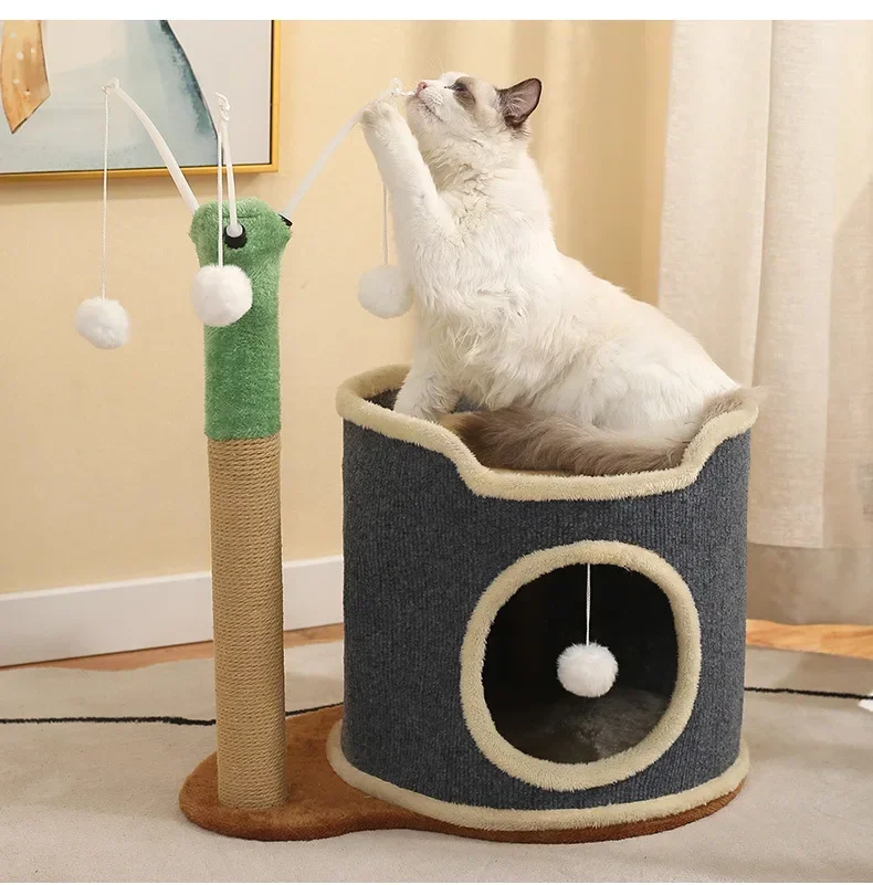 

3-tiers Cat Bed Pet House Covered Cave with soft mat Large Hideaway Cat Tent with Fluffy Ball Hanging Accessories