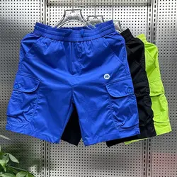 Summer Men's Beach Shorts Korean Fashion Sports Shorts Outdoor Casual Men's Clothing High Quality Blue Pocket Shorts 2023 New