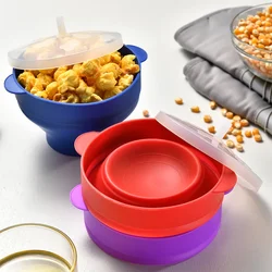 1/3Pcs Microwave Popcorn Bowl Bucket Silicone DIY Red Popcorn Maker with Lid Chips Fruit Dish High Quality Kitchen Easy Tools