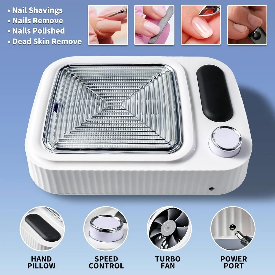 Coletor de pó para unhas, 80w, vácuo com escova de limpeza de unhas, ventilador silencioso, coletor de poeira, tecnologia de unhas com 2 peças de filtros reutilizáveis profe