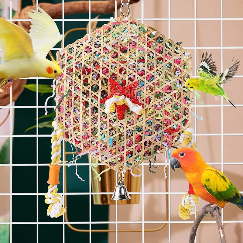 1PCS Parrot Bite Toys Climbing Foraging Bird Chew Toy Colored Paper Shredder Bamboo Woven for Lovebirds Cockatiels Budgies